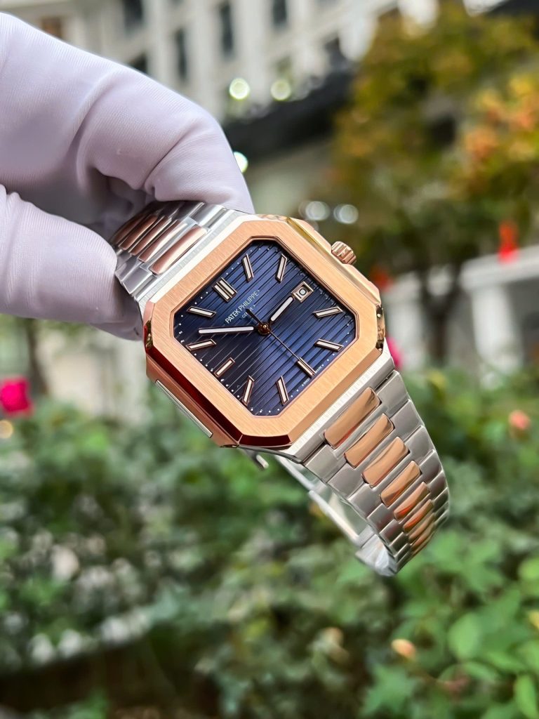 Đồng Hồ Patek Philippe Replica 11 Cubitus 5821 Demi Vàng Hồng Mặt Xanh Blue 43mm (2)