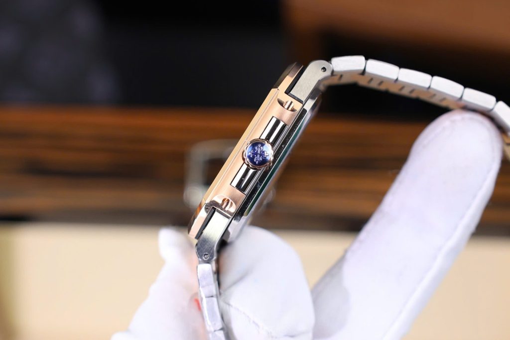 Đồng Hồ Patek Philippe Replica 11 Cubitus 5821 Demi Vàng Hồng Mặt Xanh Blue (3)