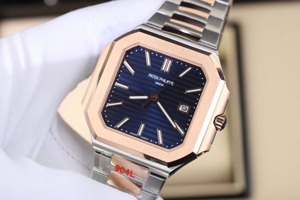 Đồng Hồ Patek Philippe Replica 11 Cubitus 5821 Demi Vàng Hồng Mặt Xanh Blue (3)