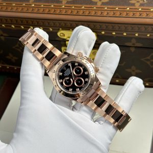 Đồng Hồ Rolex Cosmograph Daytona Chế Tác Bọc Vàng Thật Mặt Đen 40mm (2)