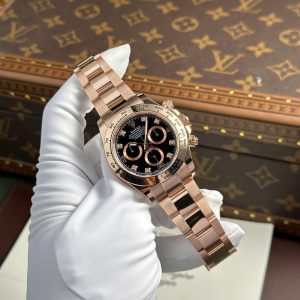 Đồng Hồ Rolex Cosmograph Daytona Chế Tác Bọc Vàng Thật Mặt Đen 40mm (2)