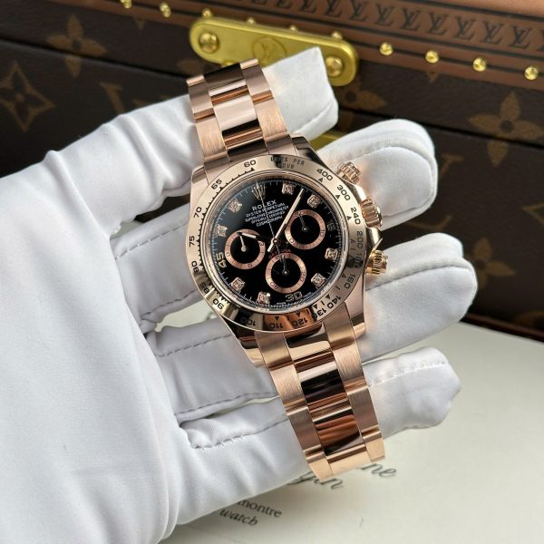 Đồng Hồ Rolex Cosmograph Daytona Chế Tác Bọc Vàng Thật Mặt Đen 40mm (2)