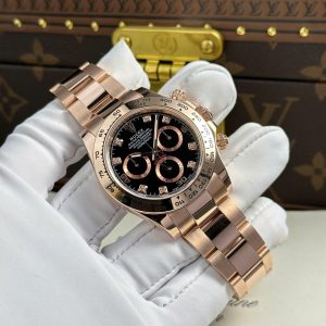 Đồng Hồ Rolex Cosmograph Daytona Chế Tác Bọc Vàng Thật Mặt Đen 40mm (7)