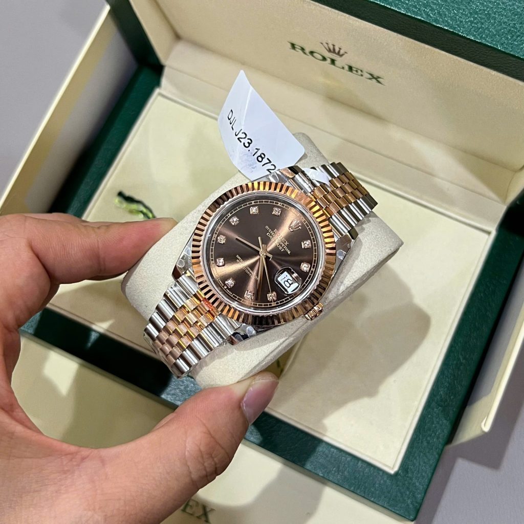 Đồng Hồ Rolex DateJust Mặt Chocolate Chế Tác Bọc Vàng Thật Nhà Máy GM 41mm (2)