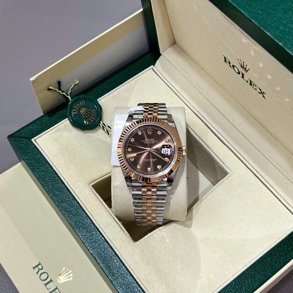 Đồng Hồ Rolex DateJust Mặt Chocolate Chế Tác Bọc Vàng Thật Nhà Máy GM 41mm (2)