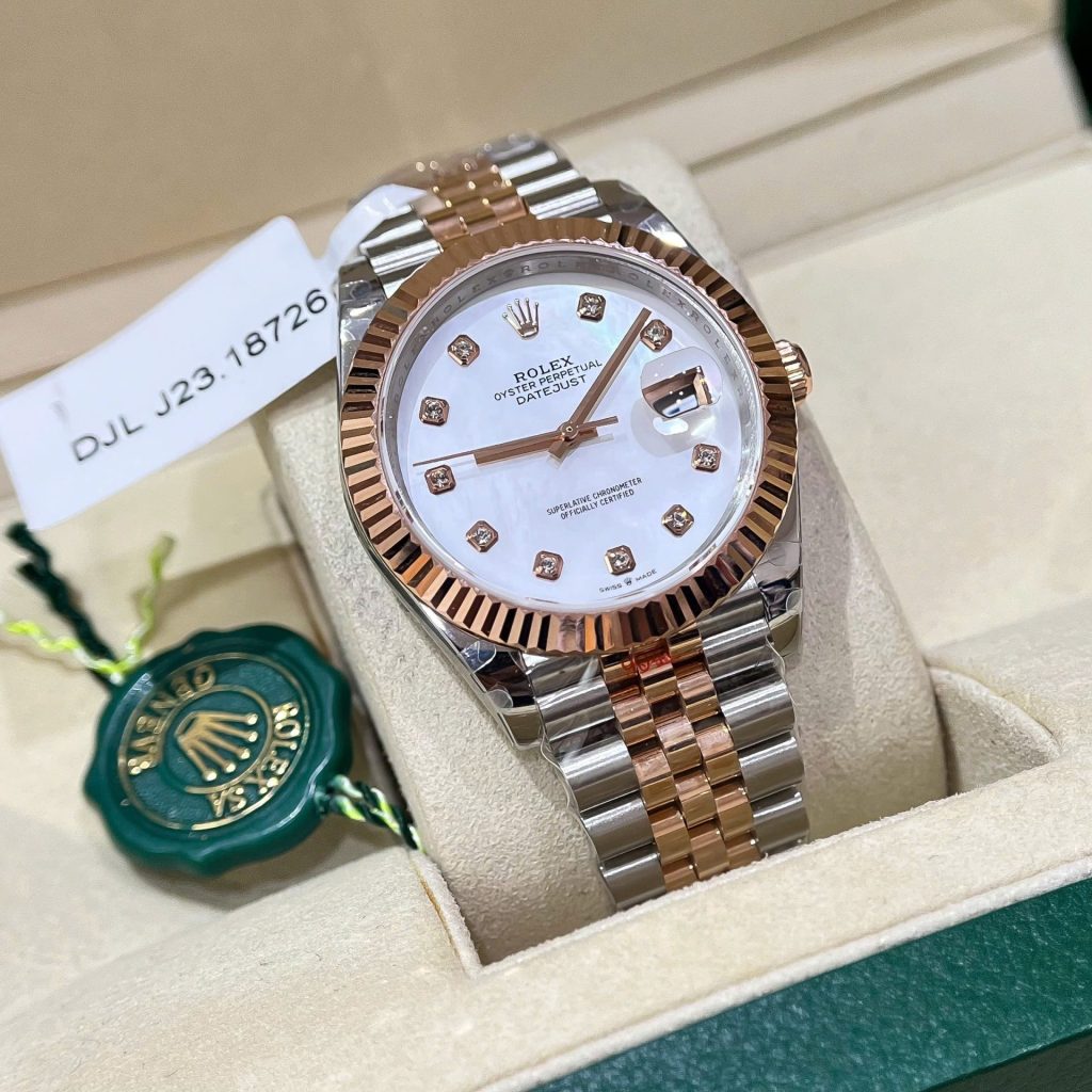 Đồng Hồ Rolex DateJust Mặt Khảm Xà Cừ Chế Tác Bọc Vàng Thật Nhà Máy GM 41mm (2)