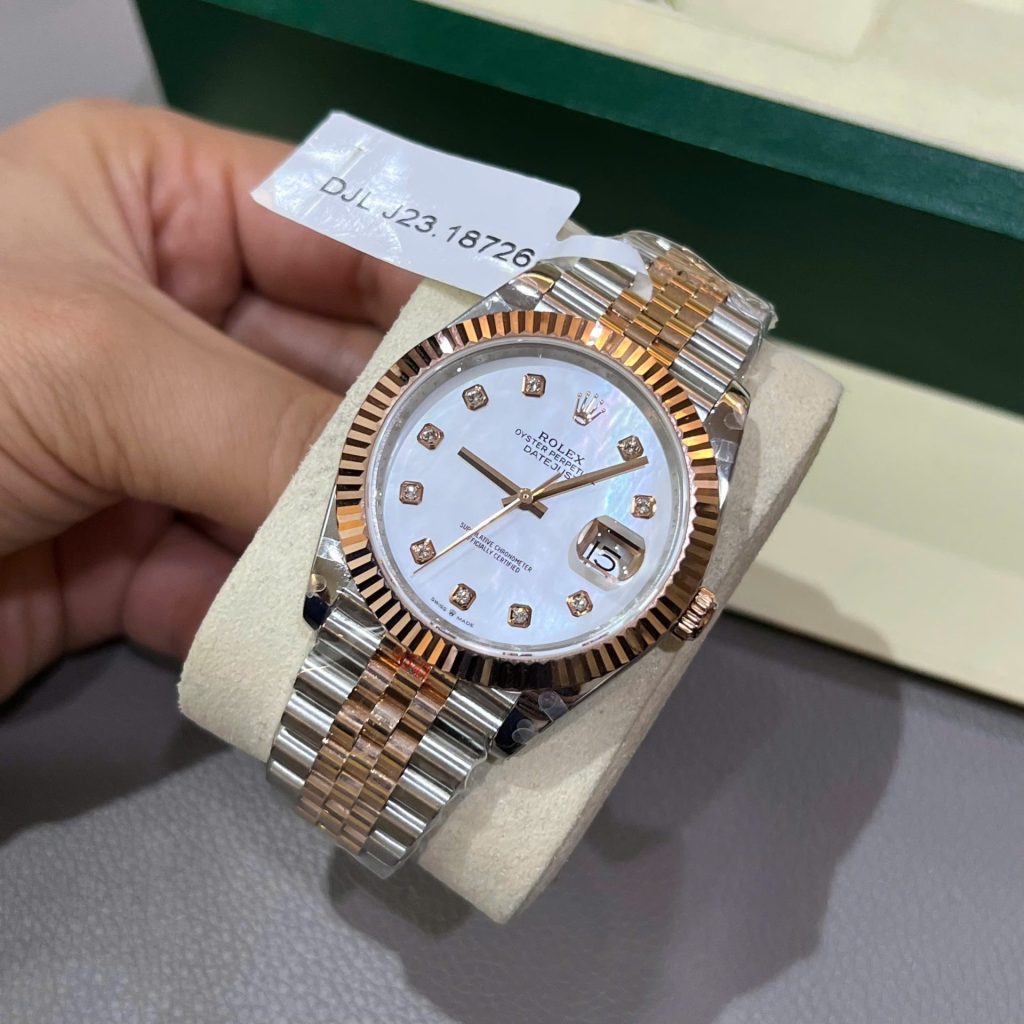 Đồng Hồ Rolex DateJust Mặt Khảm Xà Cừ Chế Tác Bọc Vàng Thật Nhà Máy GM 41mm (2)