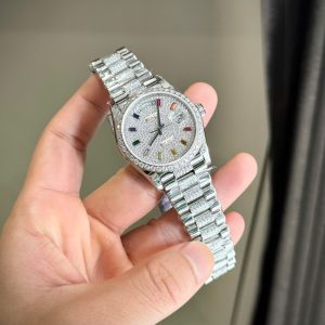 Đồng Hồ Rolex Day-Date Chếc Tác Đính Kim Cương Moissanite Cọc Số Đá 7 Màu 36mm (2)