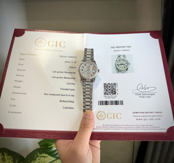 Đồng Hồ Rolex Day-Date Chếc Tác Đính Kim Cương Moissanite Cọc Số Đá 7 Màu 36mm (2)