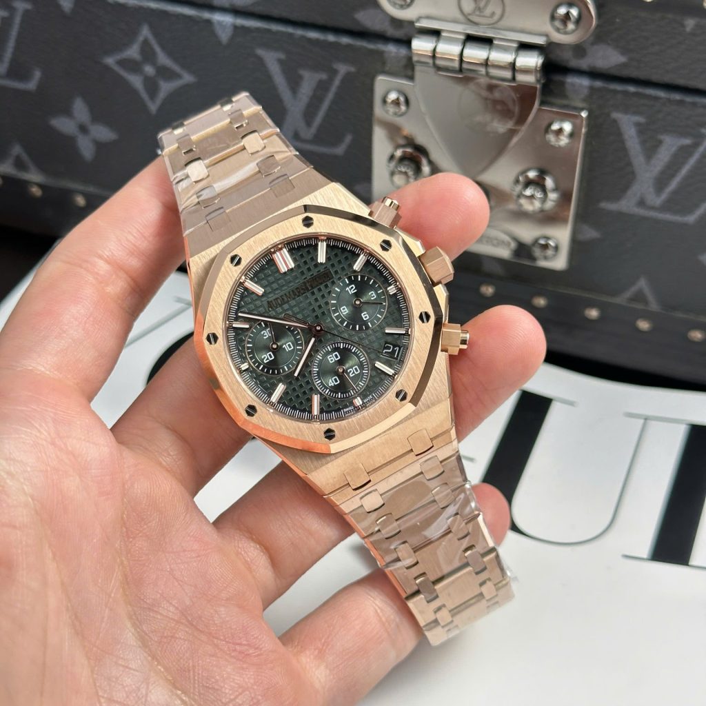 Đồng Hồ Audemars Piguet Royal Oak 26240 Mạ Vàng Hồng Rep 11 Mặt Xanh Lá Cây APS 41mm (2)