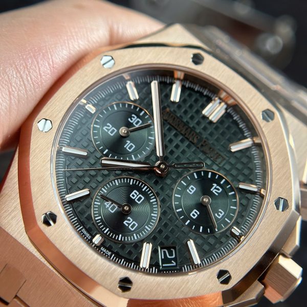 Đồng Hồ Audemars Piguet Royal Oak 26240 Mạ Vàng Hồng Rep 11 Mặt Xanh Lá Cây APS 41mm (2)