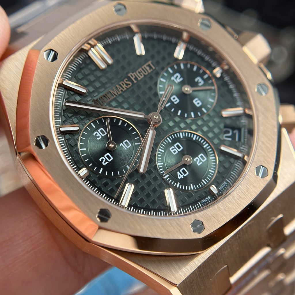 Đồng Hồ Audemars Piguet Royal Oak 26240 Mạ Vàng Hồng Rep 11 Mặt Xanh Lá Cây APS 41mm (2)