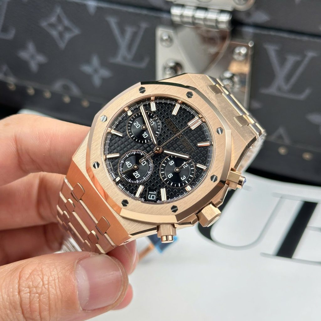 Đồng Hồ Audemars Piguet Royal Oak 26240 Replica 11 Màu Vàng Hồng Mặt Đen APS 41mm (2)