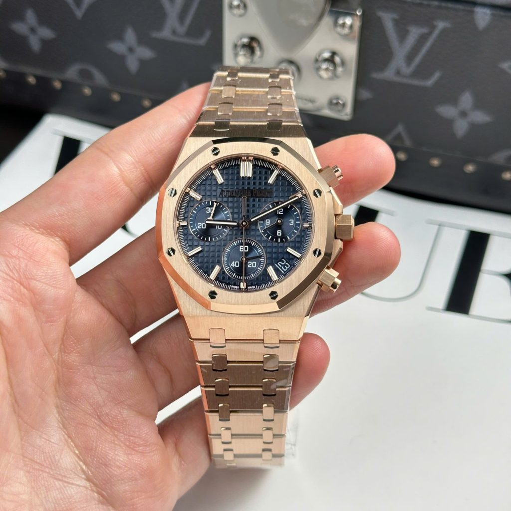 Đồng Hồ Audemars Piguet Royal Oak 26240 Replica 11 Màu Vàng Hồng Mặt Xanh Blue APS 41mm (2)