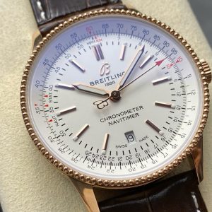 Đồng Hồ Breitling Navitimer Rose Gold Mặt Số Trắng Nhà Máy BLS 41mm (9)