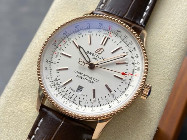 Đồng Hồ Breitling Navitimer Rose Gold Mặt Số Trắng Nhà Máy BLS 41mm (9)