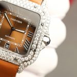 Đồng Hồ Cartier Santos Mặt Nâu Chế Tác Đính Kim Cương Moissanite Nhà Máy BV 39 (2)