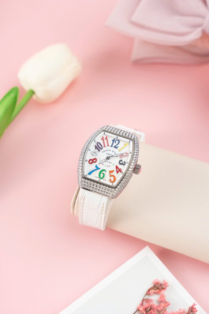 Đồng Hồ Franck Muller V32 Cọc Số 7 Màu Chế Tác Đính Kim Cương Moissanite 36mm (2)