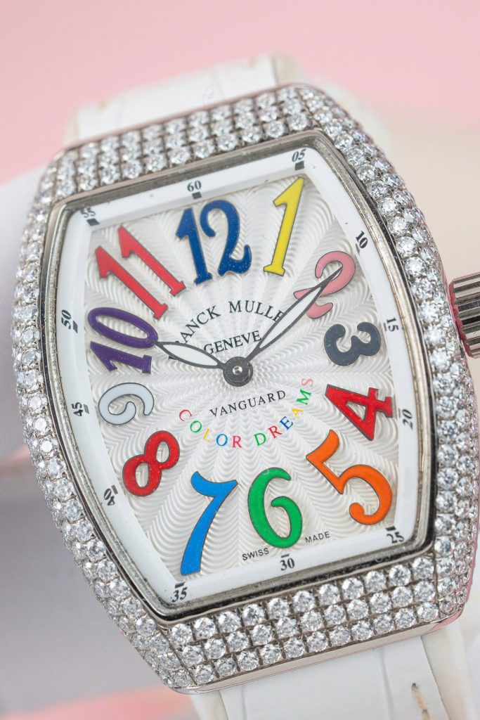 Đồng Hồ Franck Muller V32 Cọc Số 7 Màu Chế Tác Đính Kim Cương Moissanite 36mm (2)