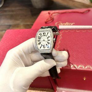 Đồng Hồ Franck Muller V32 Cọc Số Đen Chế Tác Đính Kim Cương Moissanite Hong Kong 36mm (2)