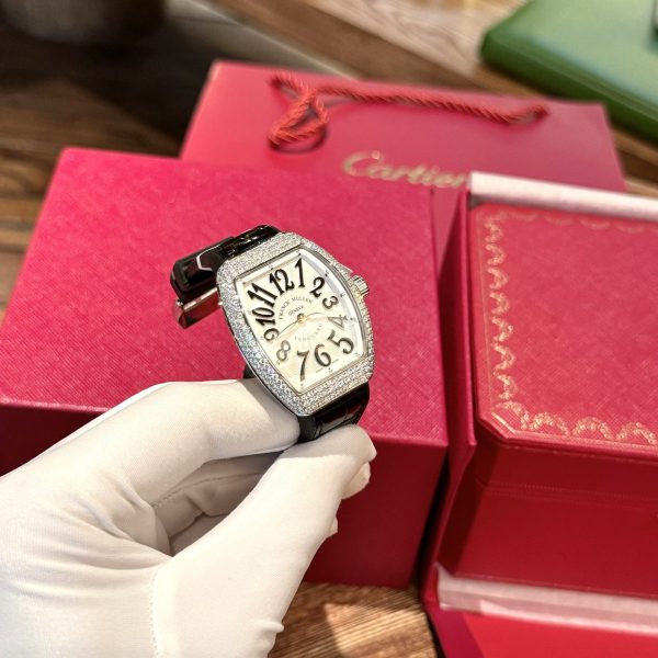 Đồng Hồ Franck Muller V32 Cọc Số Đen Chế Tác Đính Kim Cương Moissanite Hong Kong 36mm (2)