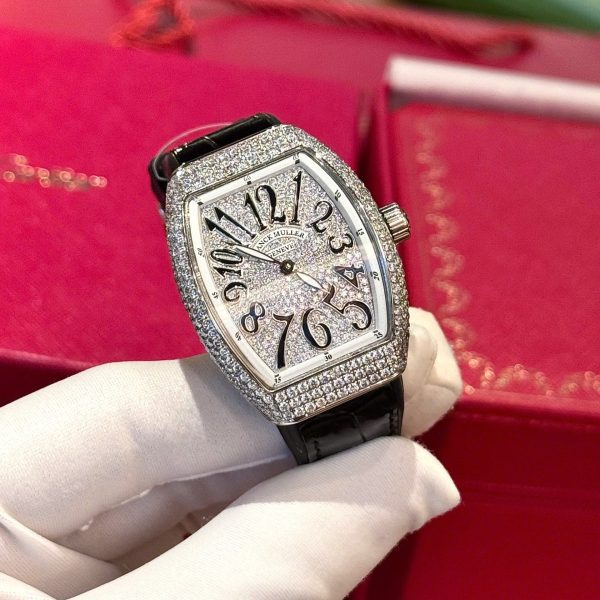 Đồng Hồ Franck Muller V32 Màu Đen Đính Full Kim Cương Moissanite Hong Kong Chế Tác 36mm (2)