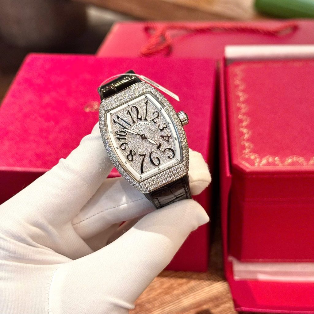 Đồng Hồ Franck Muller V32 Màu Đen Đính Full Kim Cương Moissanite Hong Kong Chế Tác 36mm (2)