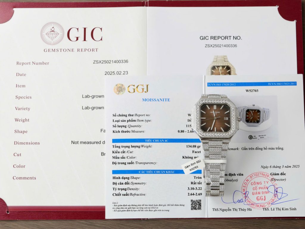 Đồng Hồ Patek Philippe Cubitus 5821 Mặt Nâu Đính Full Kim Cương Moissanite Hong Kong 45mm (7)