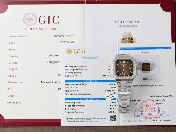 Đồng Hồ Patek Philippe Cubitus 5821 Mặt Nâu Đính Full Kim Cương Moissanite Hong Kong 45mm (7)