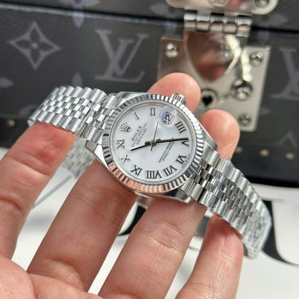 Đồng Hồ Rolex DateJust Fake 11 Cao Cấp Mặt Trắng Cọc Số La Mã Nhà Máy THB 31mm (2)