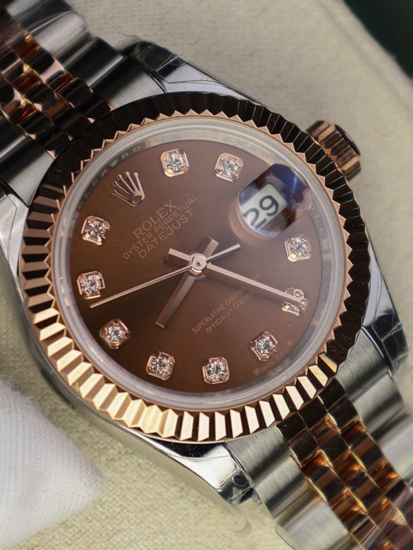 Đồng Hồ Rolex DateJust Lady Chế Tác Bọc Vàng Thật Mặt Chocolate Nhà Máy GM 28mm (2)