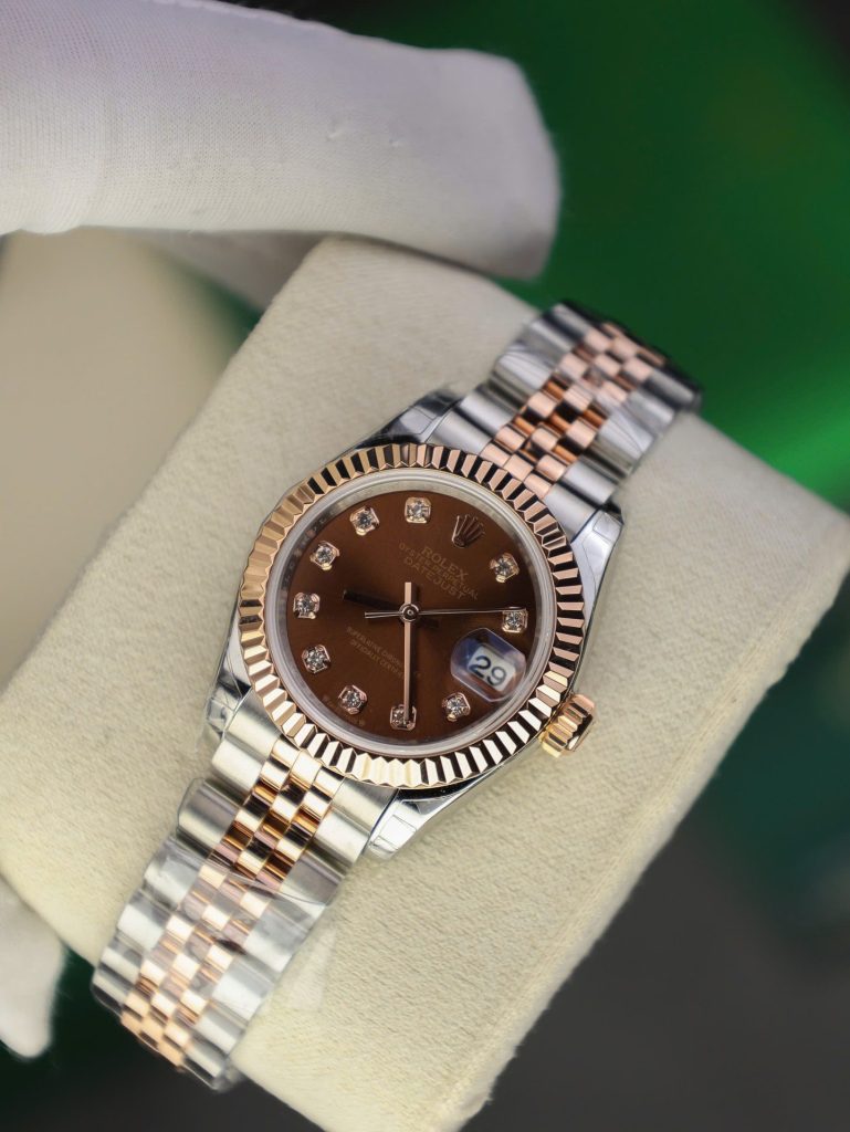 Đồng Hồ Rolex DateJust Lady Chế Tác Bọc Vàng Thật Mặt Chocolate Nhà Máy GM 28mm (2)