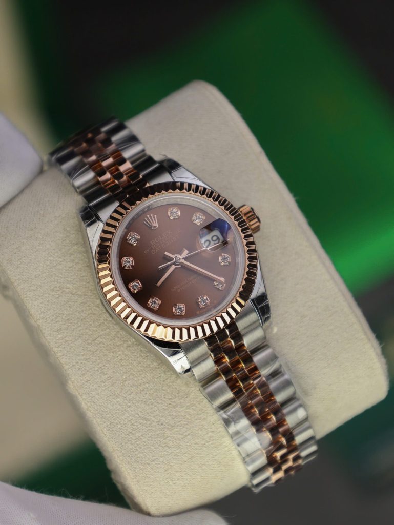 Đồng Hồ Rolex DateJust Lady Chế Tác Bọc Vàng Thật Mặt Chocolate Nhà Máy GM 28mm (2)