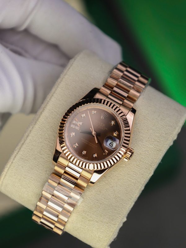 Đồng Hồ Rolex DateJust Nữ Chế Tác Bọc Vàng Thật Mặt Chocolate Nhà Máy GM 28mm (2)