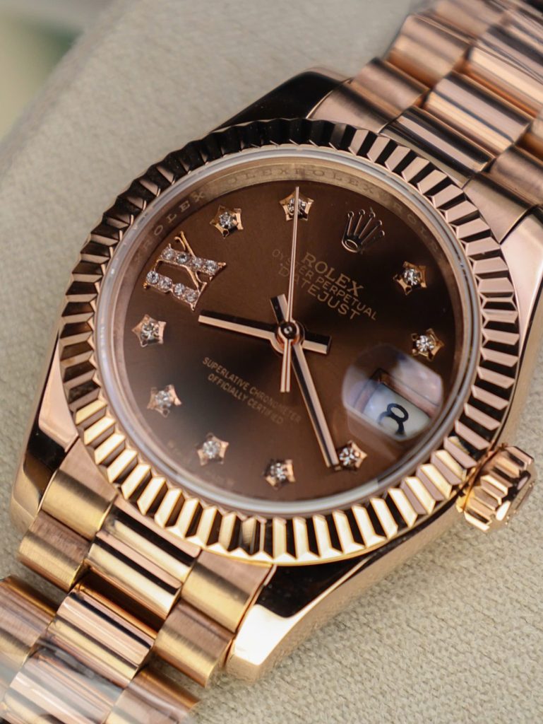 Đồng Hồ Rolex DateJust Nữ Chế Tác Bọc Vàng Thật Mặt Chocolate Nhà Máy GM 28mm (2)