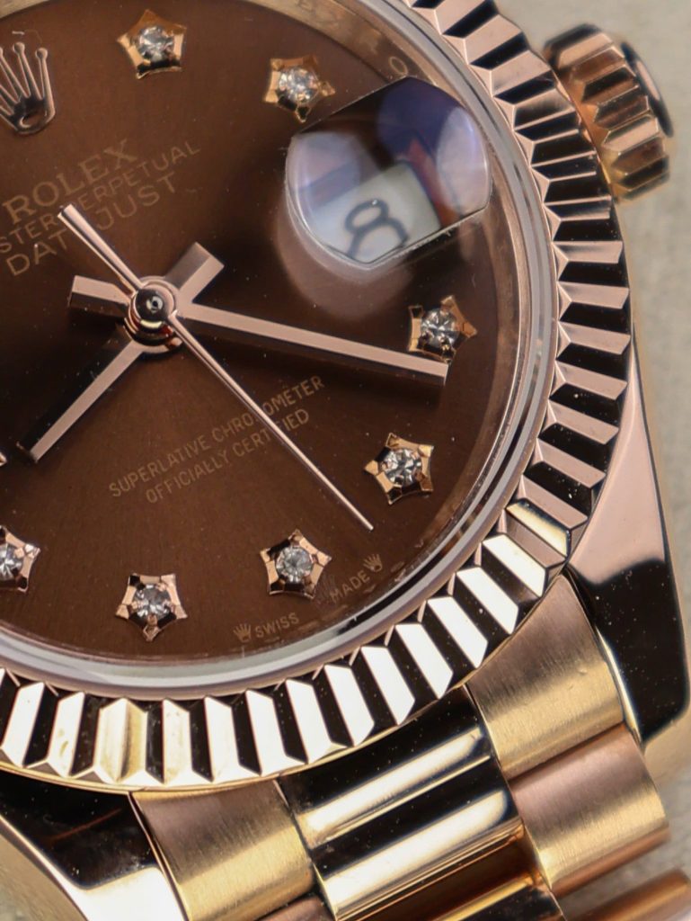 Đồng Hồ Rolex DateJust Nữ Chế Tác Bọc Vàng Thật Mặt Chocolate Nhà Máy GM 28mm (2)