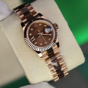 Đồng Hồ Rolex DateJust Nữ Chế Tác Bọc Vàng Thật Mặt Chocolate Nhà Máy GM 28mm (2)