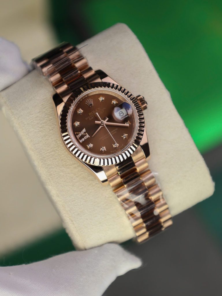 Đồng Hồ Rolex DateJust Nữ Chế Tác Bọc Vàng Thật Mặt Chocolate Nhà Máy GM 28mm (2)