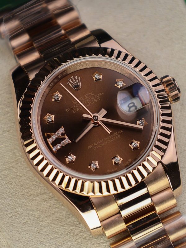 Đồng Hồ Rolex DateJust Nữ Chế Tác Bọc Vàng Thật Mặt Chocolate Nhà Máy GM 28mm (2)