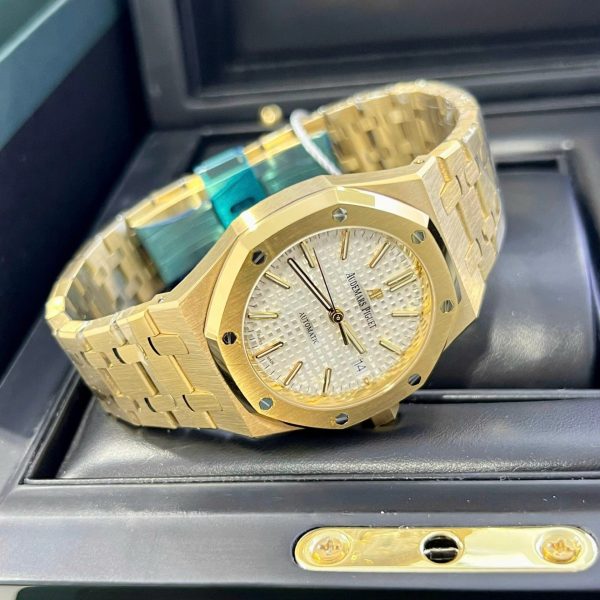 Đồng Hồ Audemars Piguet Replica 11 Royal Oak 15450 Mạ Vàng Mặt Trắng IPF 37mm (2)