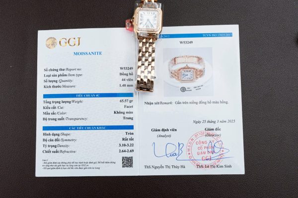 Đồng Hồ Cartier Panthere WJPN0009 Replica 11 Mạ Vàng Hồng Viền Đính Kim Cương Moissanite 27x37mm (2)