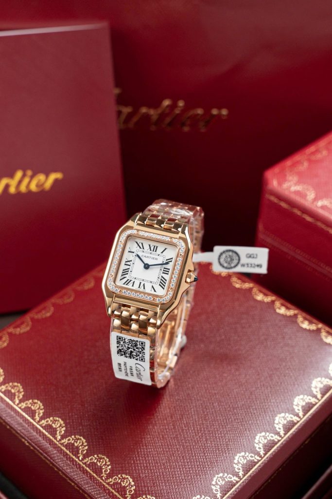 Đồng Hồ Cartier Panthere WJPN0009 Replica 11 Mạ Vàng Hồng Viền Đính Kim Cương Moissanite 27x37mm (2)
