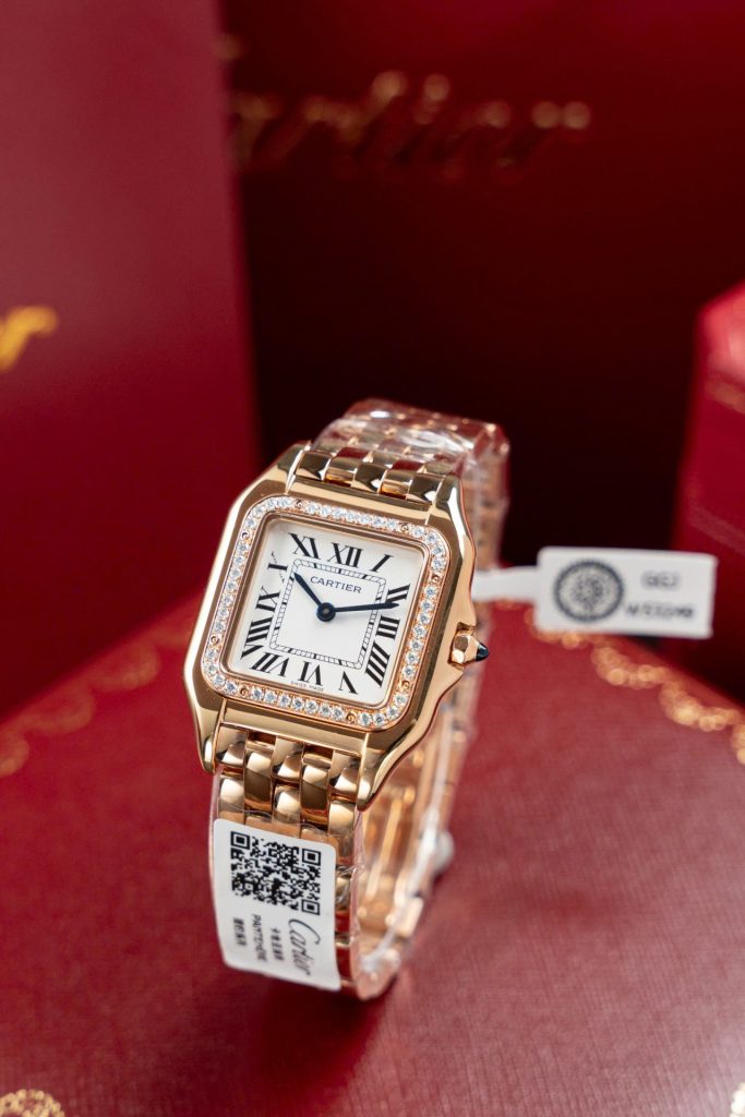 Đồng Hồ Cartier Panthere WJPN0009 Replica 11 Mạ Vàng Hồng Viền Đính Kim Cương Moissanite 27x37mm (2)