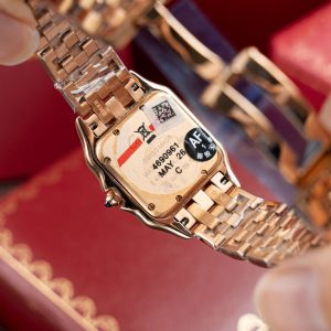 Đồng Hồ Cartier Panthere WJPN0009 Replica 11 Mạ Vàng Hồng Viền Đính Kim Cương Moissanite 27x37mm (2)