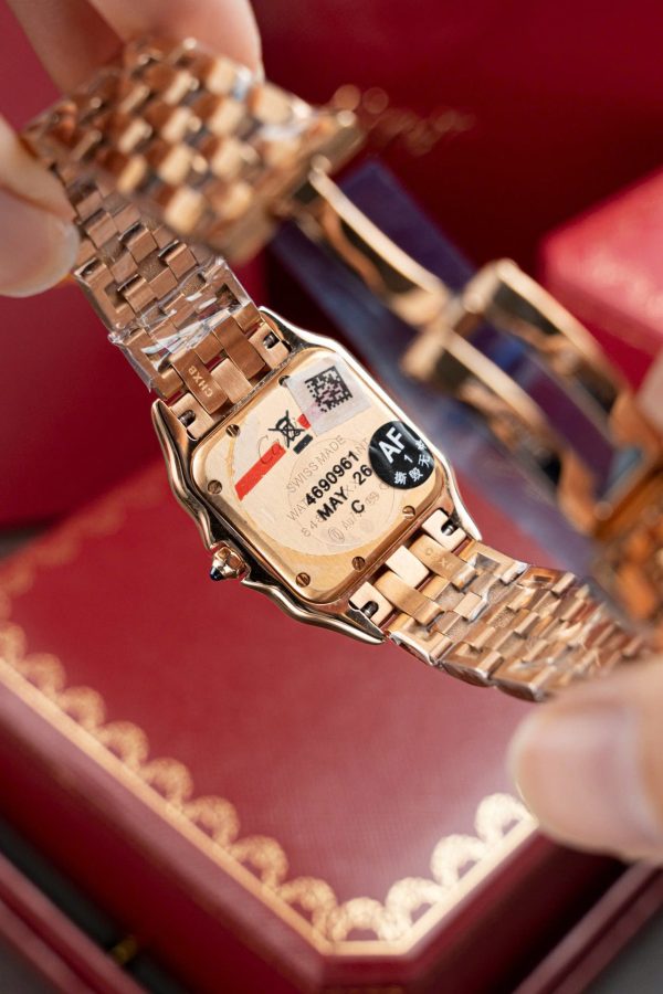 Đồng Hồ Cartier Panthere WJPN0009 Replica 11 Mạ Vàng Hồng Viền Đính Kim Cương Moissanite 27x37mm (2)