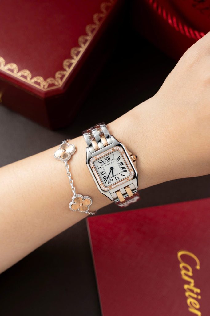 Đồng Hồ Nữ Cartier Panthere WSPN007 Chế Tác Demi Vàng Hồng Viền Đính Moissanite 27x37mm (2)