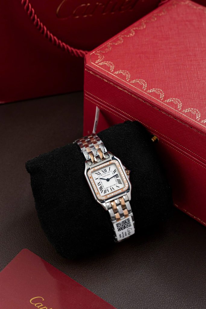 Đồng Hồ Nữ Cartier Panthere WSPN007 Chế Tác Demi Vàng Hồng Viền Đính Moissanite 27x37mm (2)