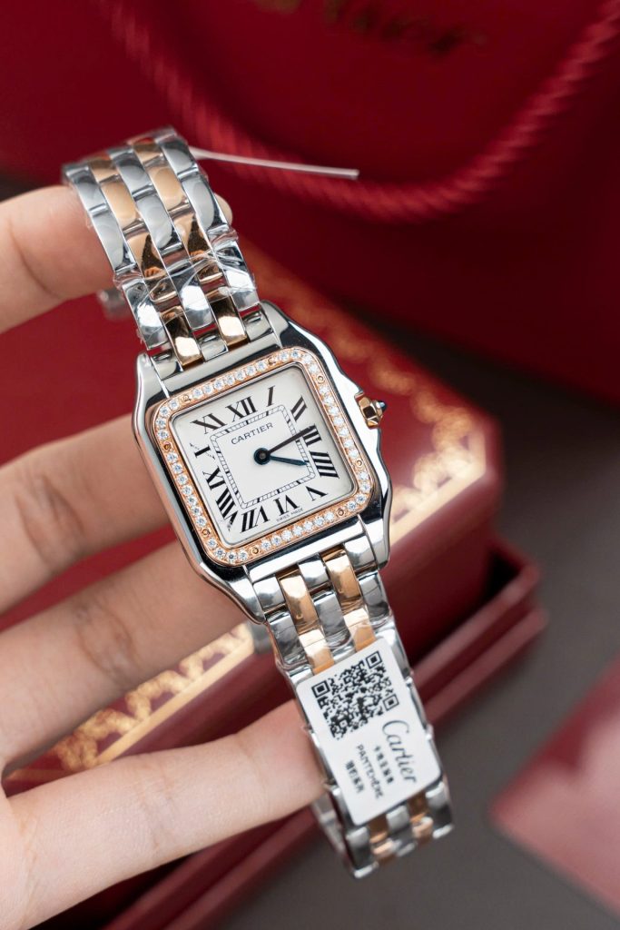 Đồng Hồ Nữ Cartier Panthere WSPN007 Chế Tác Demi Vàng Hồng Viền Đính Moissanite 27x37mm (2)