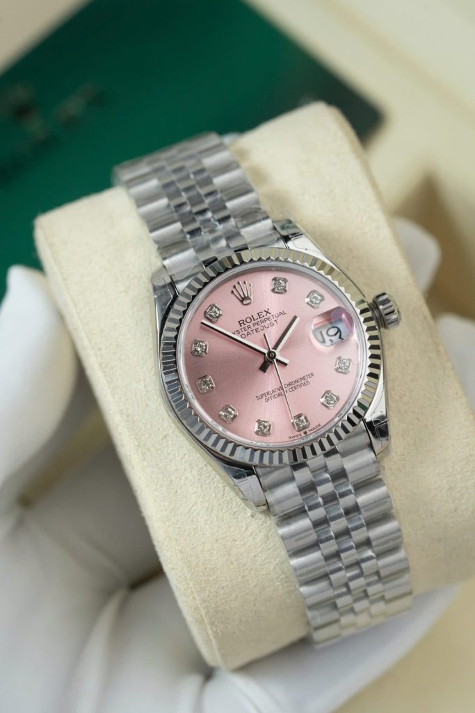 Đồng Hồ Rolex DateJust Lady Replica 11 Mặt Hồng Cọc Số Đính Đá 31mm (2)
