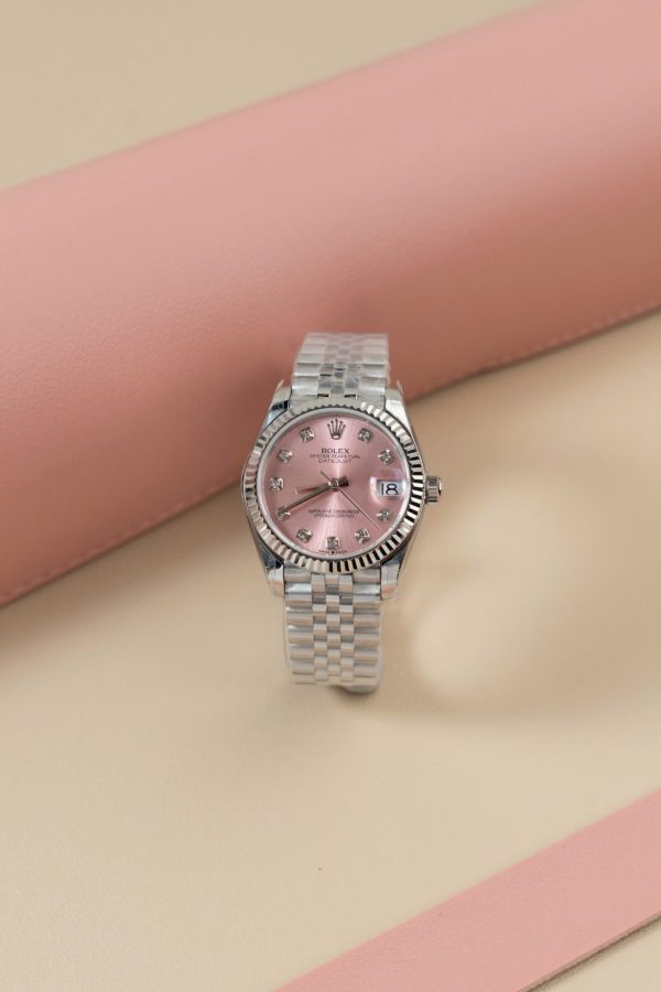 Đồng Hồ Rolex DateJust Lady Replica 11 Mặt Hồng Cọc Số Đính Đá 31mm (2)